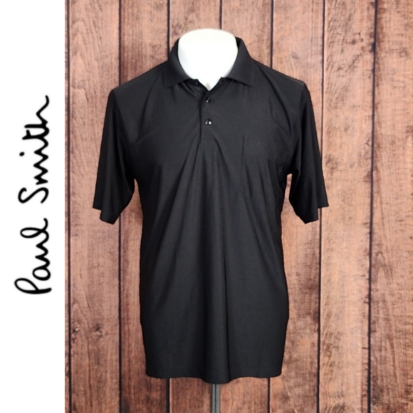 Paul Smith Other - Solid Black Jersey Men's Signature Pocket Three Button Knit Collar Polo